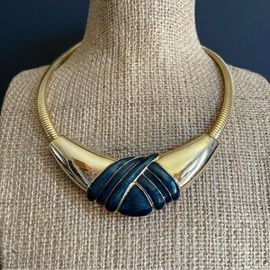 Vintage blue color enamel omega necklace.